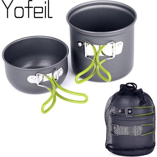 Outdoor Hiking Aluminum Pots Pans with foldable handle Camping cookware set Picnic Cooking Set non-stick Cookware Bowls set