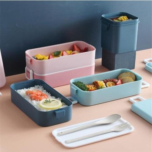 New Microwave Lunch containers Box with Compartments Bento Box Japanese Style Leakproof Food Container for Kids with Tableware