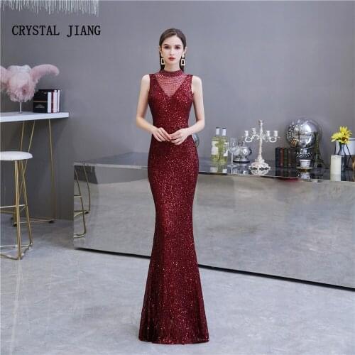 New 2020 Wine Red Evening Dress Sleeveless Jewel Collar Custom made Trumpet Prom Party Gown for Wedding