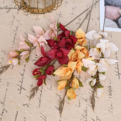 New Wholesale Artificial Flower Gladiolus Orchid Silk Single Flowers Branch Wedding Home Hotel Decor DIY Flower Materials 5Color