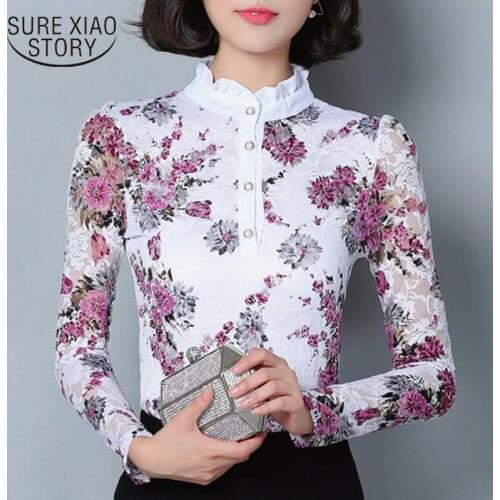 New 2021 Fashion Blusa Women Brand Shirt Slim printed Shirt Long-sleeve Female Lace Tops Plus Size 4XL Korean Blouse Chic 36i