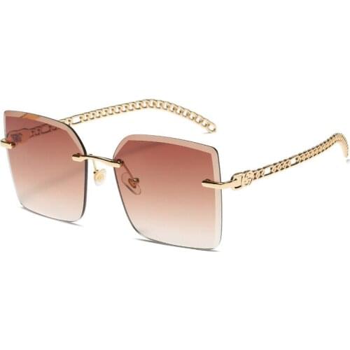 New European Personality Big Square Frame Women Sunglasses Rimless Chain Mirror Leg Glasses Fashion Brand Adult Shades AS132