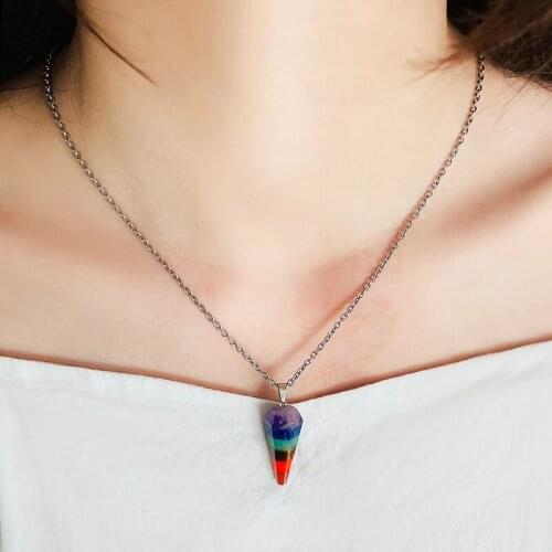 Mix Color Natural Stone Chakra Pendant Necklace Fashion Jewlery Necklaces for Women New Stainless Steel Necklace 2021 Wholesale