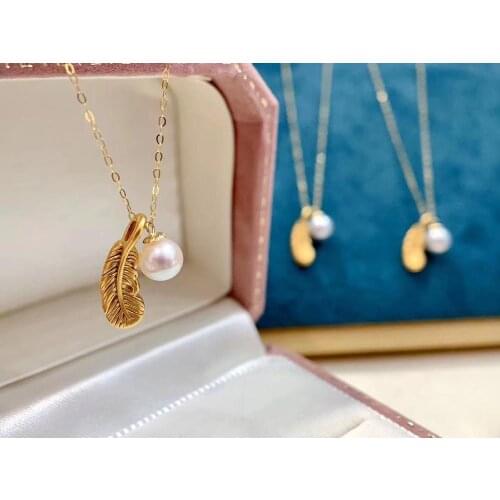D503 Pearl Necklace Fine Jewelry 18K Gold Round 6-7mm Natural Fresh Water White Pearls Pendants Necklaces for Women Presents