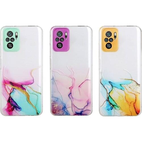 For xiaomi redmi Note10 4G Transparent Watercolor Painting Shell Embossed Relief Protective sleeve