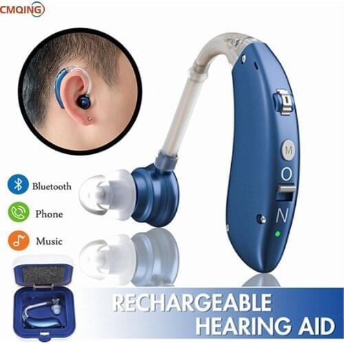 Adjustable Bluetooth Hearing Aid Audiphone BTE Sound Amplifier Deaf Old Man Elderly Listen Music Calls Watching TV Chat