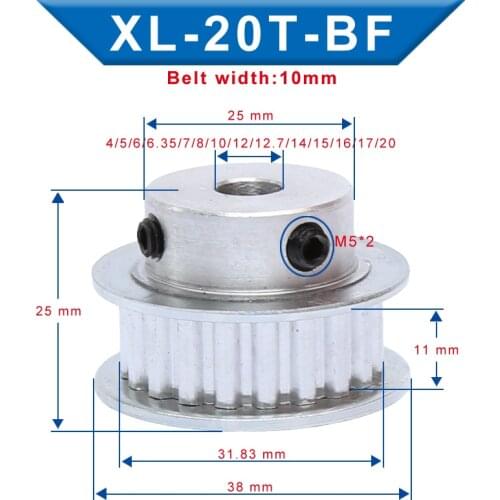 XL 20 T Timing Pulley Bore 4/5/6/14/20 mm Teeth Pitch 5.08 mm Aluminum Pulley Wheel Teeth Width 11 mm For 10 mm XL Timing Belt