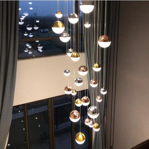 Nordic LED chandelier living room villa duplex spiral staircase chandelier crystal sand ball club decoration long chandelier