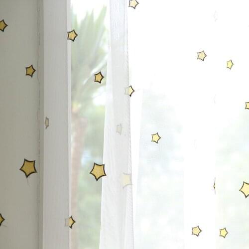 Nordic cotton emvroidered star cartoon childroom bedroom livingroom window curtain tulle yarn sheer M516