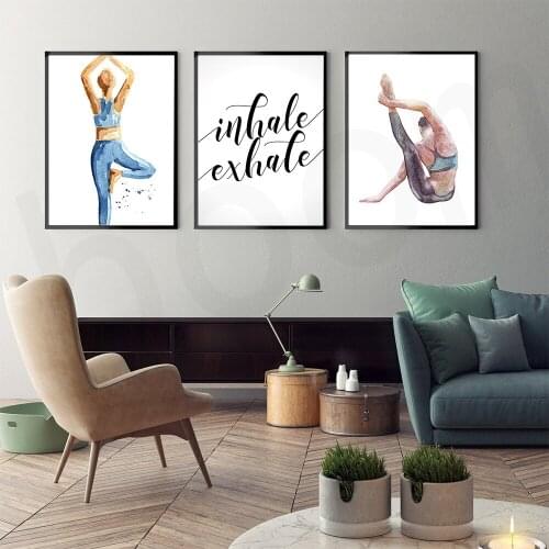 Nordic Inhale Exhale Black White Letter Poster Minimalist Wall Art Canvas Painting Print Woman Yoga Picture For Livingroom Decor