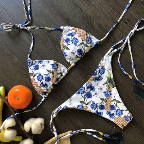 Sexy Bikini Women Tie Dye Micro Bikini 2021 Sexy Halter Bandage Bathing Suit Swimwear Swimsuit Brazilian Biquini Female Print