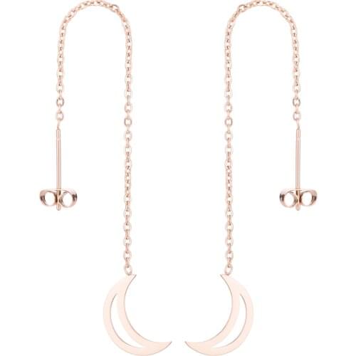 Stainless Steel Long Tassel Threader Stud Earrings For Women Gold Silver Color Moon Ear Stud Pendientes Girls Ear Jewelry Gift