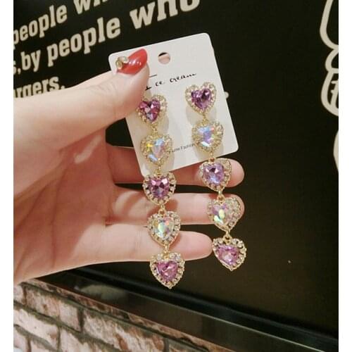 I-Remiel Luxury Tassel Crystal Heart Shape Bridal Long Drop Earring For Women Pearl Dangle Earrings Jewelry Wedding Party Gifts