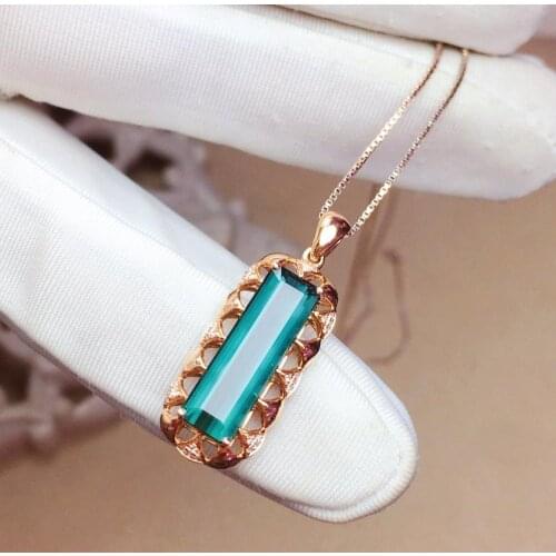 Z710 Fine Jewelry Solid 18K Gold 100% Natural 4.61ct Blue Tourmaline Female Diamonds Gemstone Diamond Womens Pendants Necklaces