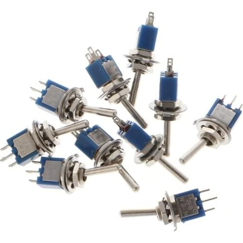 10Pcs/Bag AC 250V/1.5A 125V/3A SPDT 3-Pin On/On 2 Position Mini Toggle Switch Blue