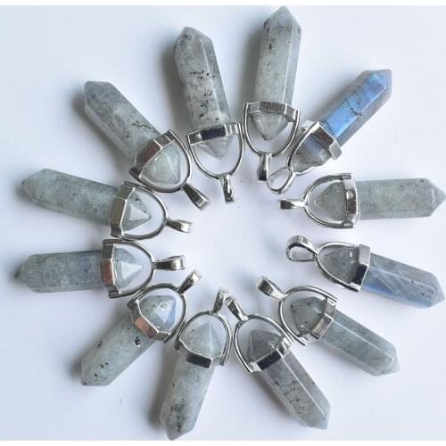 2020 Fahsion Natural ShimmerStone Charms Hexagonal healing Reiki Point pendants for jewelry making 12pcs/lot Wholesale free