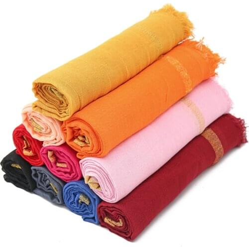 2020 Autumn Plain Lurex Gold Line Fringe Shawl Scarf Women High Quality Wrap Pashmina Stole Bufandas Muslim Hijab Sjaal 180*95Cm