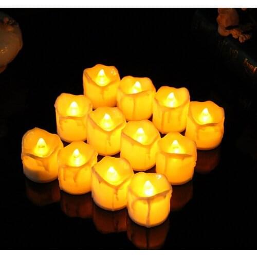 24pcs Flameless Yellow Flicker Tear Wax Drop Candle Battery Operated Tea Lights Led Tea Light Wedding Candle