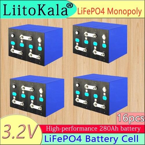 LiitoKala 16pc 3.2V 280Ah lifepo4 battery DIY 12V 48V 280AH Rechargeable battery pack for Electric car RV Solar Energy Tax Free
