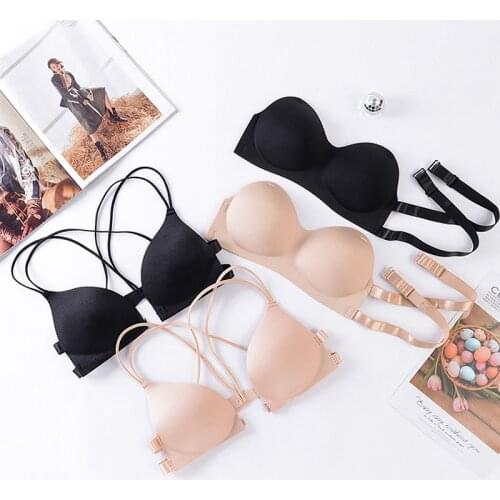 Womens Gather Push Up Bra Sexy Front Closure Adjustable Cross Straps Bralette Lingerie Ladies Padded Fillet Invisible Bras