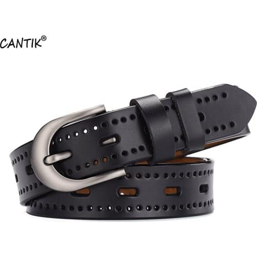 CANTIK Fashion Design Hole Hollowed Decorative Buckles Womens Quality Genuine Leather Belts Clothing Accessories 1.8cm FCA074