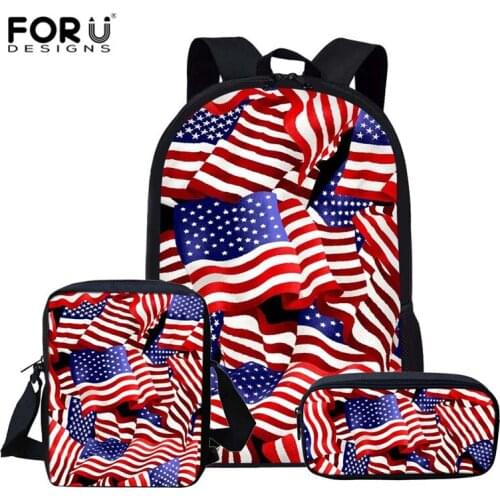 FORUDESIGNS 3pcs/Sets Children School Bags Set USA/UK Flag Girls Kids Backpack Boys Student Elementary Schoolbags Book Bag