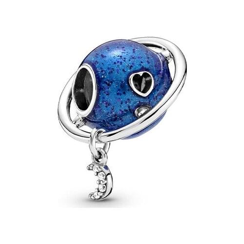The Moon Goes Round The Earth Charms 925 Sterling Silver Beads With Blue Fit Bracelets Christmas Gift DIY For Women Jewelry