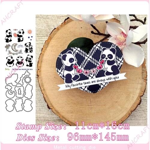 Cute Little panda Stamp and Metal Cutting Dies DIY Scrapbooking for Photo Album Decorative Embossing Silicone Clear Stamps 2020
