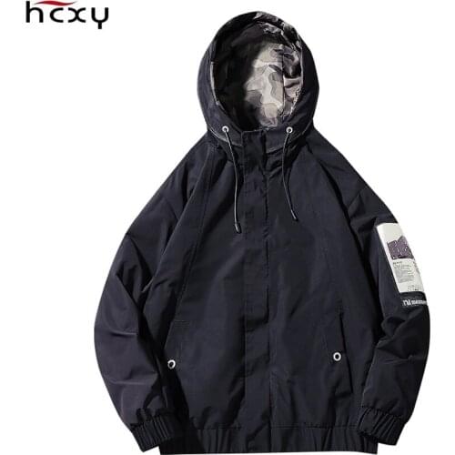 HCXY 2019 Autumn New Mens Hooded Jackets Men Coats Drawstring Hood Mens Outwear clothing Loose Zipper Windproof size 4XL
