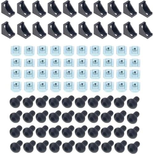 2028 Aluminum Profile Connector Set: 20pcs 2028 Corner Bracket + 40pcs 20 Seties M5 T-slot Nuts + 40pcs M5x10mm Hex Socket Cap