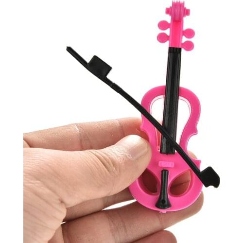 NEW 1Pc Girl Birthday Gifts Musical Instrument Toys Kids Play House Plastic Toy Violin For Dolls Dreamhouser Rose color