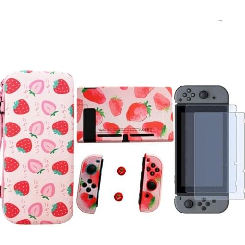 NEW for Nintend Switch NS NX Console Carrying Storage Bag + Shell Cover Case + Tempered Glass Screen Protector + 2 Grip Caps