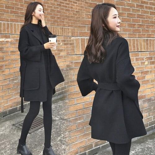 2021 Autumn and Winter New Large Size Korean Style Loose Fashion Woolen Coat Womens Mid-Length Waist-Tight Woolen Coat