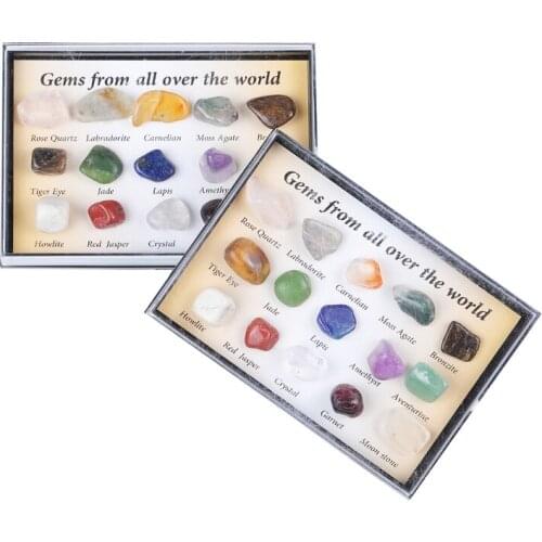 Octahedron Polished,Natural Stones ,Mineral Geology Education Collection Box - 15Pcs of Geology Gem Kit for Kids