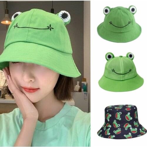 Fashion Frog Bucket Hat Summer Hat for Women Autumn Plain Panama Outdoor Hiking Beach Fishing Cap Sunscreen Female Sunhat Bob