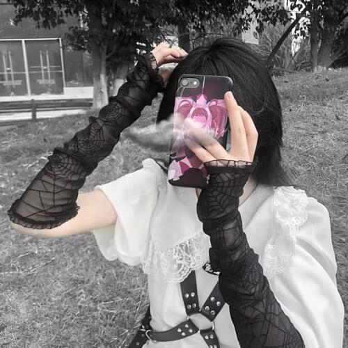 Spider Gloves Women Long Lace Gloves Halloween Party Black Gloves Cosplay Half Finger Fishnet Gloves Accessoire Gant Femme