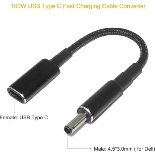 Type C to 4.5x3.0mm Plug Converter 100W USB C PD Fast Charging Cable for Dell Inspiron 11 3147 13 7347 15SR-1528B Vostro 15 3568
