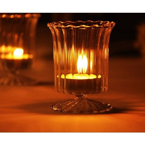 Candle Holder Candles LampLust Candlestick Durable Square Retro Transparent Glass Striped Simple Cup Type Tea Light Holders