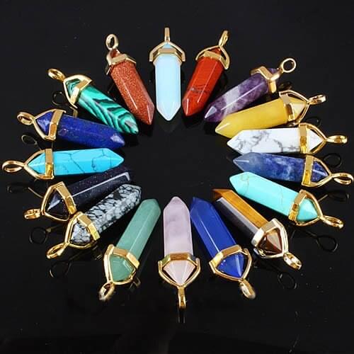 Natural Stone Charms Chakra Pendants Quartz Rock Crystal Pendants Clear Chakras Gem Stone fit necklace making assorted
