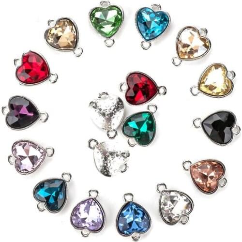 10pcs/lot Crystal Glass Heart Connectors Charms Pendant for DIY Bracelet Necklaces Jewelry Making Charms Earrings Accessories
