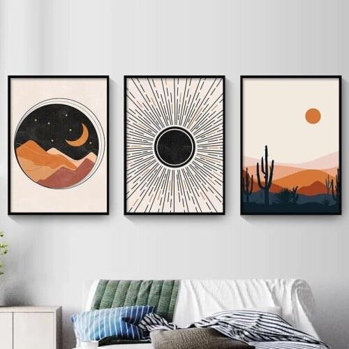 Simple Abstract Retro Poster Sun Moon Canvas Painting Rainbow Modern Art Print Wall Painting Living Room Corridor Decoration