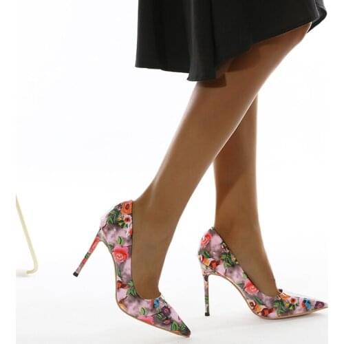 Sexy Flowers Print Women Pumps 2021 Plus Size 35-42 Pointed Toe Stiletto High Heels Elegant Wedding Retro Shoes For Women