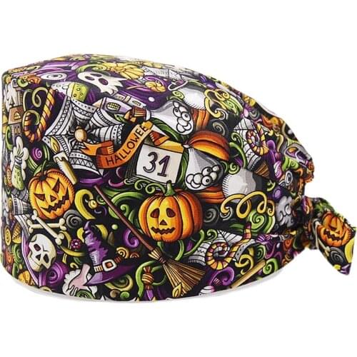 Women&men surgicals caps cartoon print adjustable scrub working cap lab pet shop nursing hats beauty salon care Store scrubs hat