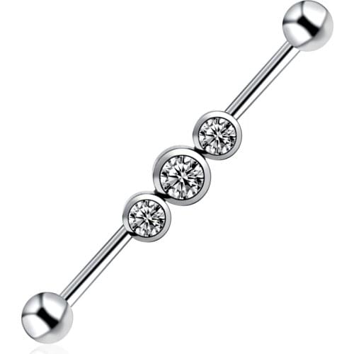 14G 1Pc StainlessSteel Industrial Barbell Piercing White Crystal 38mm Ear Cartilage Tragus Helix Piercing Body Jewelry for Women
