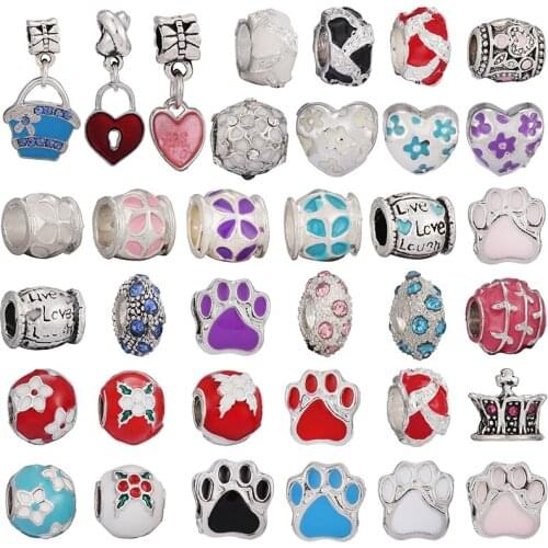 Special Ffer High-quality Silver-plated Enamel Beads,Cute Animal Footprint Beads,DIY Ladies Fine Bracelet,Brand Bracelet Gift C8