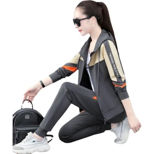 Cotton-containing sports suit womens spring and autumn 2021 loose large size tide brand casual running wear two-piece suit