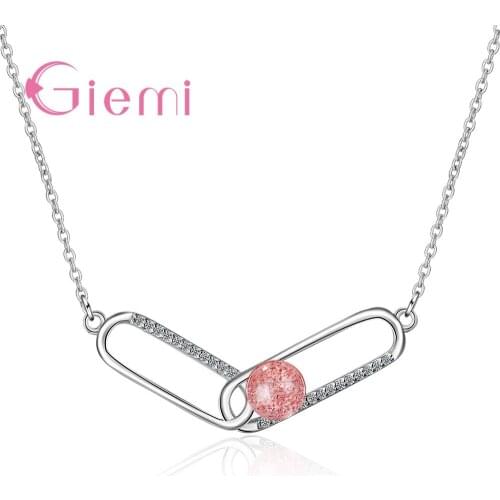 Unique 925 Sterling Silver Pin Necklace Exqusite Aaa Cubic Zirconia Pink Strawberry Crystal Necklaces For Women Fashion Jewelry