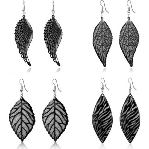 Vintage Feather Long Drop Earrings Women Black Hollow Animal Owl Butterfly Leaf Wing Dangle Earrings Bohemian Handmade Brincos