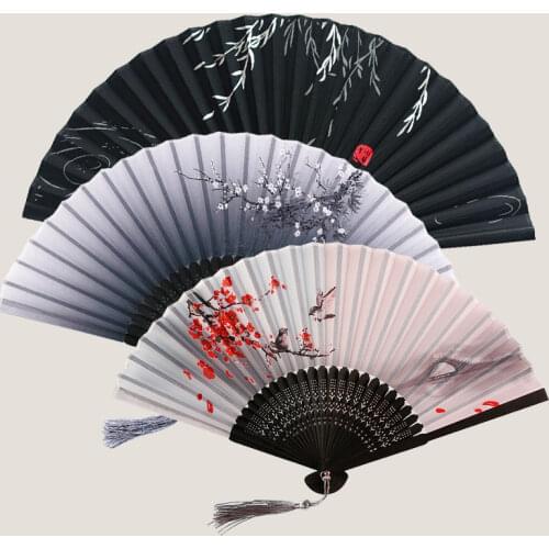 Vintage Style Silk Folding Fan Chinese Japanese Pattern Art Craft Gift Home Decoration Ornaments Dance Hand Fan 7 inches