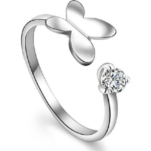 High-quality Popular Temperament Butterfly 925 Sterling Silver Jewelry Micro-mounted Crystal Simple Opening Rings XZR002